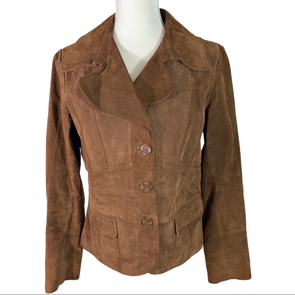Wilson Suede Leather Brown Tailored Coat Large - Picture 2 of 10
